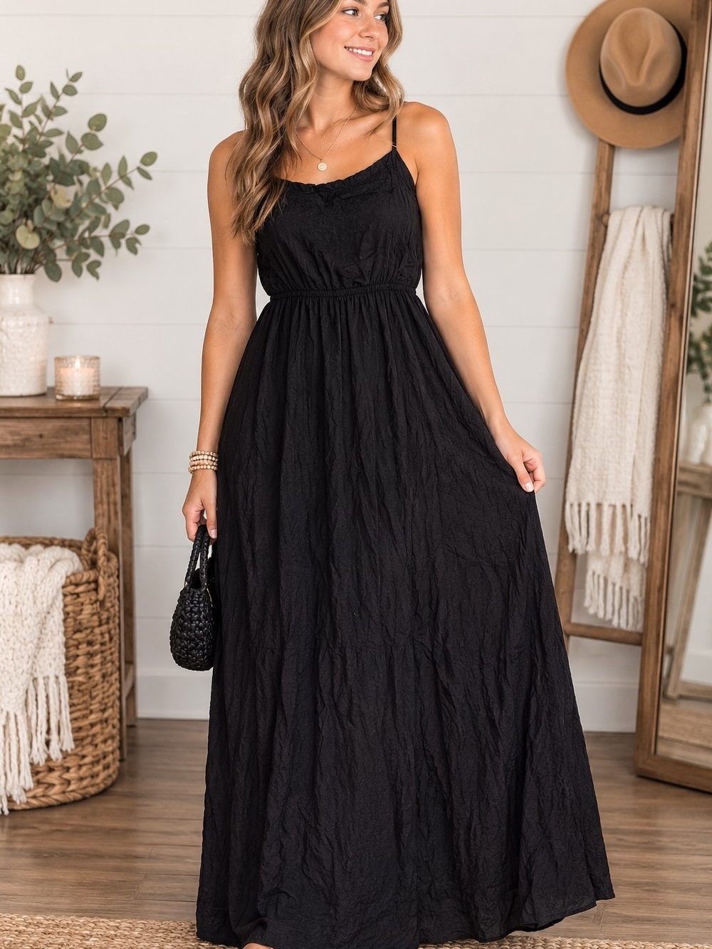 Olivia Rae Black Spaghetti-Strap Maxi Dress Brand New